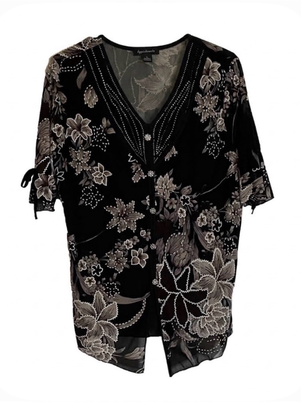 APPOINTMENTS Floral Twinset Overlay Blouse, Women’s L, Black Grey White